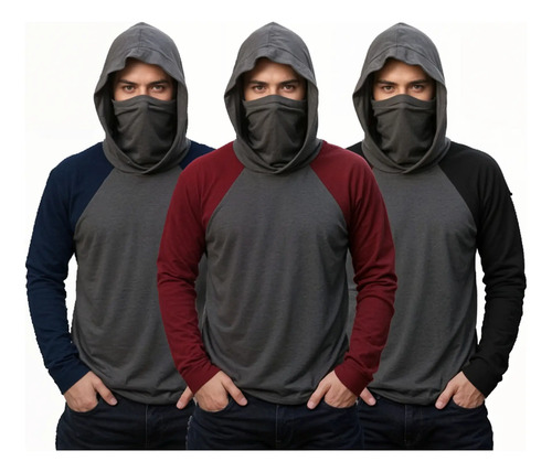 Playera Manga Larga Con Gorro Hombre 3 Pzs Incluye Con Envio
