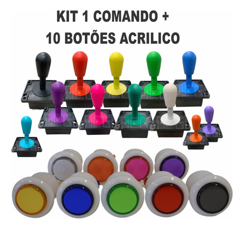 Kit 1 Comando Aegir +10 Botões Acrílico Fliperama Games Rasp