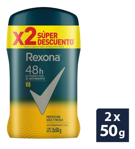 Desodorante Rexona Men V8 Barra X 2unids - g a $724