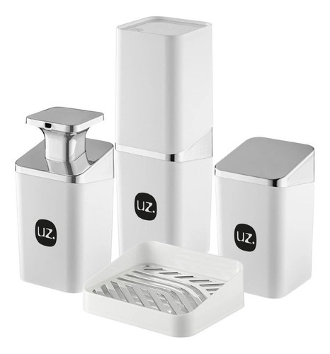 Kit Lavabo 4 Pç Porta Sabonete Escova Algodão Luxo Slim