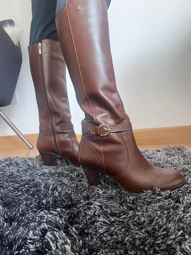 Botas Con Tacón Caña Alta De Cuero Para Mujer Vélez