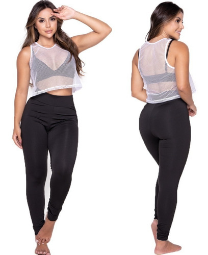 Conjunto Calça Legging E Cropped Fitness Academia Tela 80+94