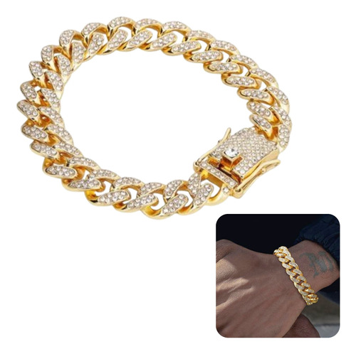 Pulseira Ice Cuban 20cm 15mm Cravejado Zirconia Cubica Ouro