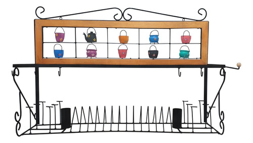 Paneleiro Rustico Ferro Madeira Cozinha Escorredor Louça