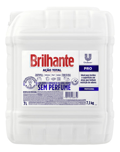 Lava Roupas Líquido Ação Total Sem Perfume 7l Brilhante