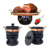 Fondue 32cm Retangular Pedra Sabão + 2 De 500ml Curados