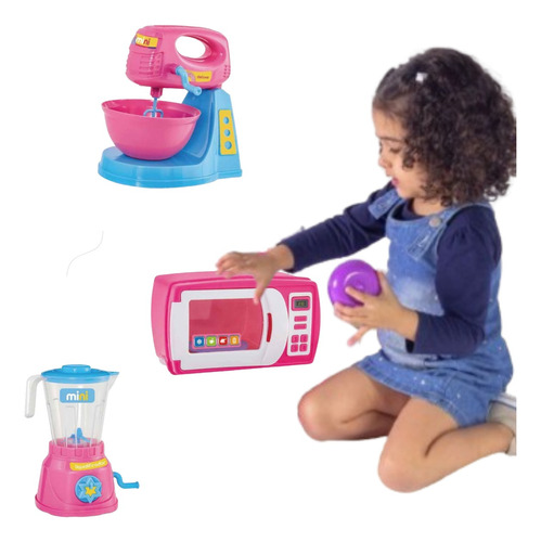 Cozinha Kit Infantil Microondas Liquidificador Batedeira 