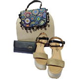 Conjunto Mochila Cartera Y Sandalias