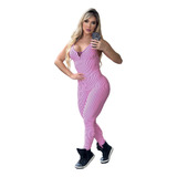 Macacão Fitness Rosa Listrado Zero Transparência