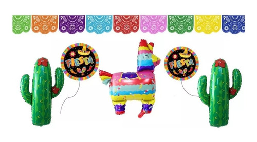 Kit Decoración Fiesta Mexicana Cactus Burro Banderin Guirnal