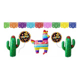 Kit Decoración Fiesta Mexicana Cactus Burro Banderin Guirnal