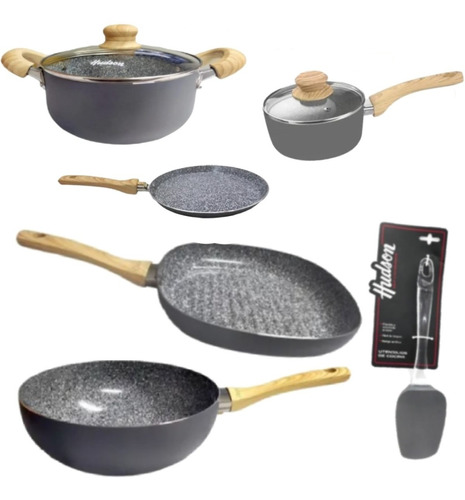 Set Olla Panq Wok Bífera Hudson Granito Antiadherente 7pz