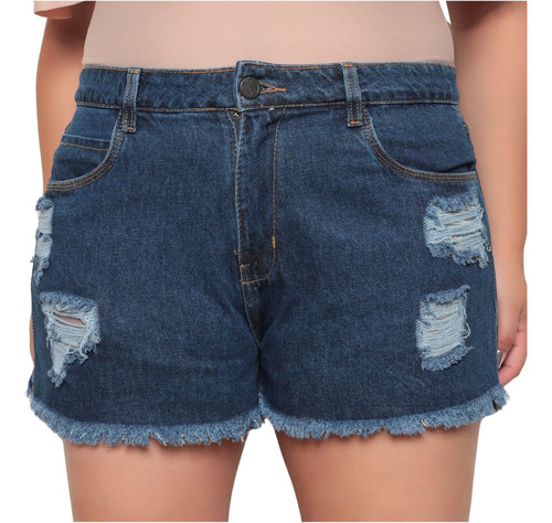 Short Jeans Feminino Plus Size Cintura Alta Lavagem Escura