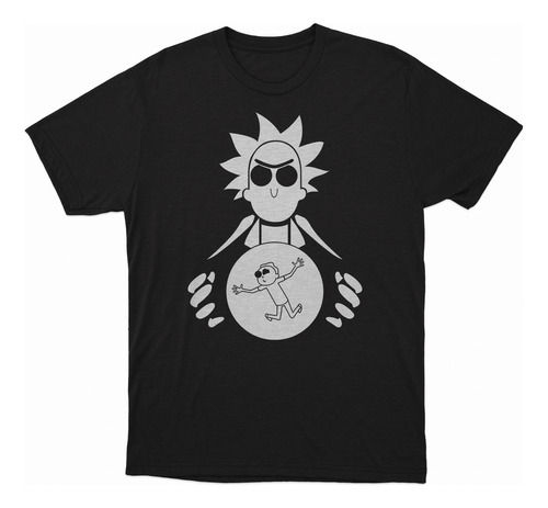 Remera Rick Y Morty Algodón Color Negra Estampado En Blanco