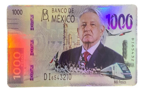 Sticker Holografico Billete Amlo P/tarjeta Del Metro 10pz