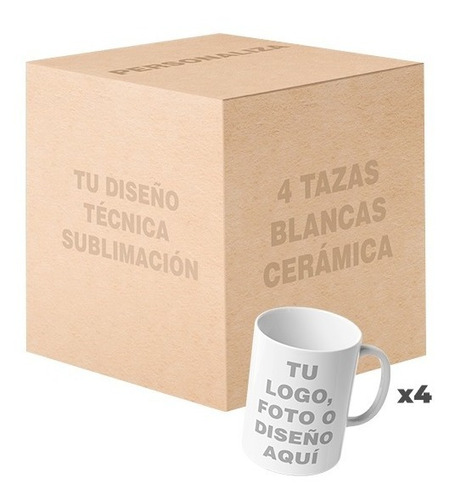 Paquete 4 Tazas Blancas Cerámica Personalizadas Inestampable