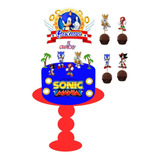 Kit Topo De Bolo Do Sonic + 40 Tags/topper Para Doces