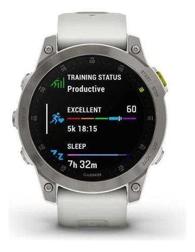 Relógio Garmin Epix Gen 2 Preto Titânio Pulseira Carbono Sa Caixa Prateado Pulseira Branco Bisel Prateado