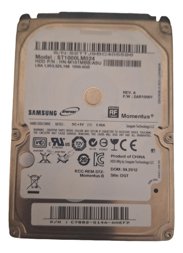 Disco Duro Notebook Samsung Momentus Hdd St1000lm024 1tb 2,5