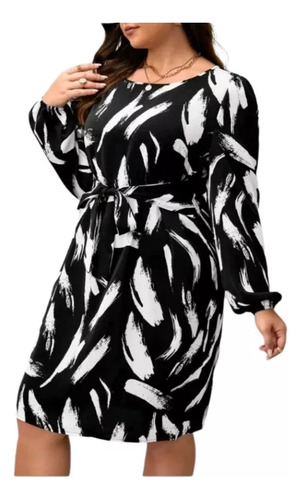 Vestido Plus Size Poliéster Estampado Pinceladas,talle Xxxl 