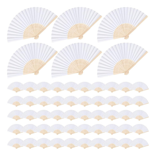 50pcs Abanicos Papel Blanca De Bambú Para Boda Bautizo Fiest