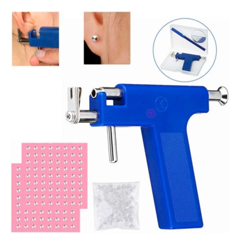 Kit De Pistola De Perforacion Orejas Sin Dolor Profesional Color Azul