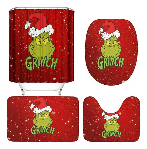 Cortina De Ducha Navideña Grinch Con 12 Ganchos Para Baño [u