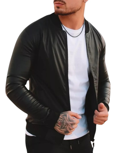 Campera Bomber Slim Fit Elastizada Chaqueta Hombre Engomada
