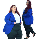 Blazer Maxi Plus Size Manga Longa E Lapela Casual Festa Luxo