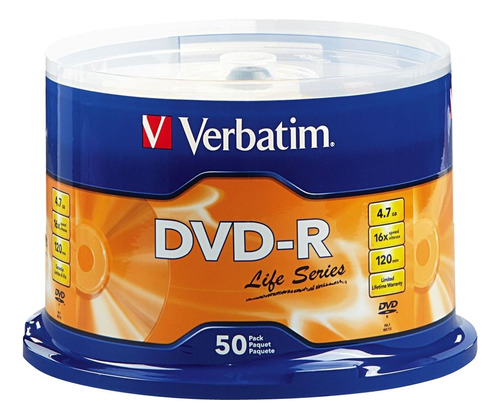 Disco Virgen Dvd-r Verbatim 120min 16x 4.7gb Torre 50 Piezas