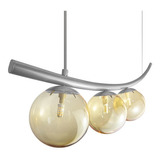 Lustre Pendente Katana Prata 3 Globos Esfera Vidro Âmbar Cor Prata C/ Vidro Âmbar Bivolt