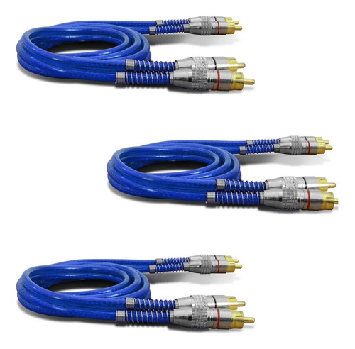 Kit Cabo 3 Rca 1 Metro Dupla Blindagem 1m 5mm Azul Qualidade