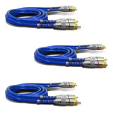 Kit Cabo 3 Rca 1 Metro Dupla Blindagem 1m 5mm Azul Qualidade