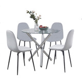 Set Mesa Redonda Vidrio + 4 Sillas New Eames - Alto Impacto 