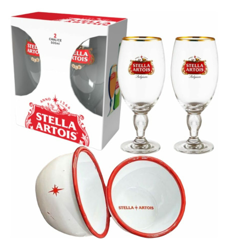 2 Copas Cerveza Stella Artois Originales + 2 Cazuela Copetin