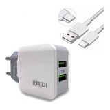 Carregador Kaidi Turbo Celular Smartphone 2 Usb Cabo Tipo C Cor Branco