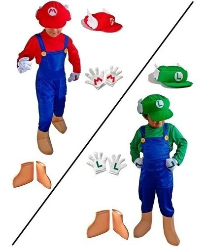 Disfraz Super Mario Bross Y Luigi Superheroe Niño