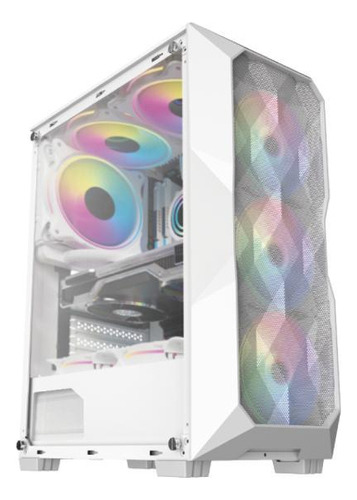 Gabinete Gamer Hayom Gb1730, Lat. Vidro, 3 Fans, Rgb, Branco Cor Cinza