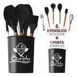 Kit Jogo Cozinha Silicone 6 Peças Utensílios + Balde Brinde