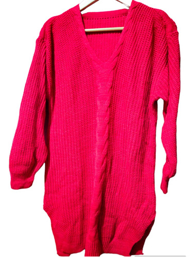 Sweter Largo Con Trenzado Al Frenteoverside Rojo