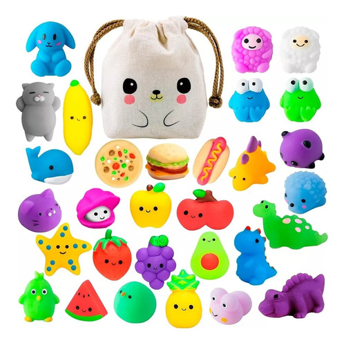 96 Squishy Mochi Animals & Formas Random C/ Bolsa Kawaii