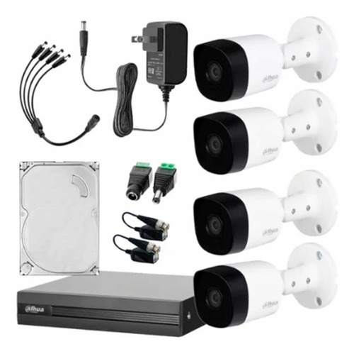 Dahua Kit Cctv 4 Cámaras 2 Mp + Disco Duro 500 Gb Accesorios