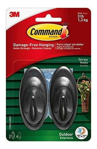 Command Ganchos Medianos Para Terraza Para Exteriores, Negro