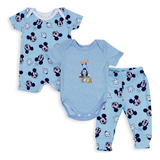 Set 3pz Mickey Mouse Pañalero Pantalón Y Romper Disney Baby