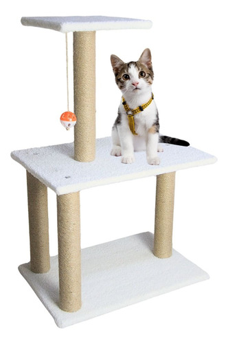 Torre Arranhador Gato Sisal Com Brinquedo 3 Andares Premium