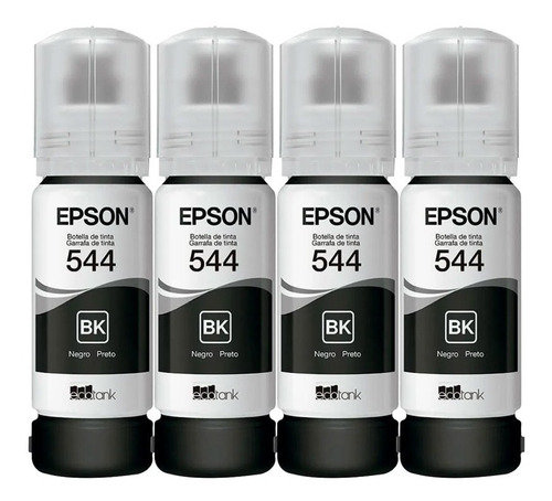 Kit 4 Botellas De Tinta Negra  Epson T544 L3110 L3150 L5190