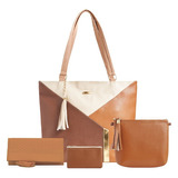 Bolsa Cartera Monedero Cosmetiquera Mayoreo Fabricante Set17 Color Camel Diseño De La Tela Sintético