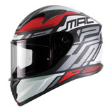 Casco Moto Integral Mac Speed Control Gris Blanco Rojo