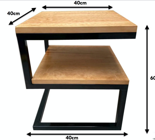 Mesa Lateral Minimalista De Pino Con Estructura Metálica.