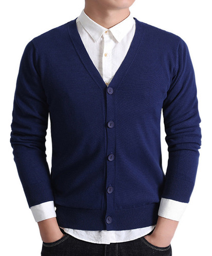 . Suéter Cardigan Casual Masculino Com Botão